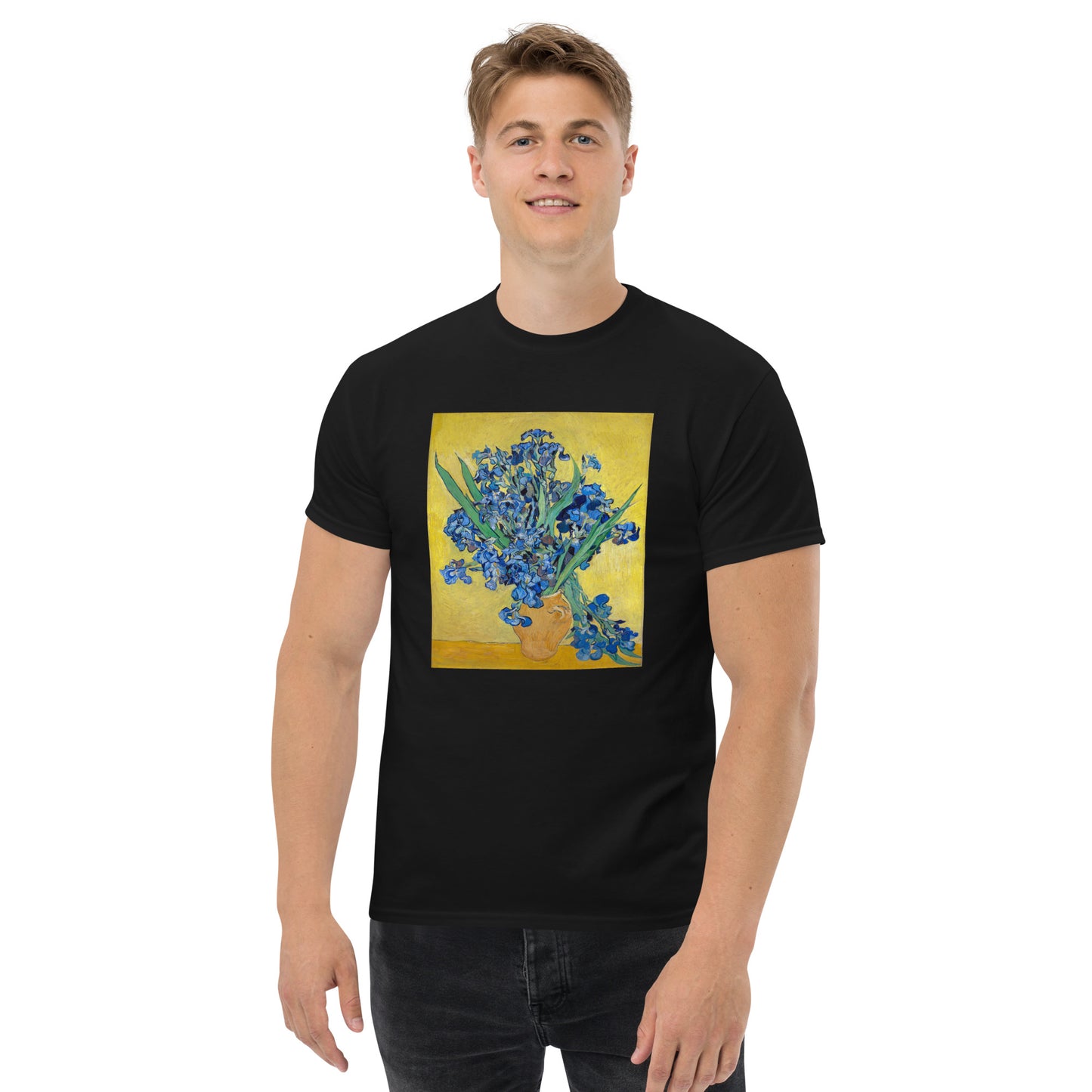 Model 2 - Van Gogh Irises Men's Classic Tee – Vivid Blooms, Artistic Energy