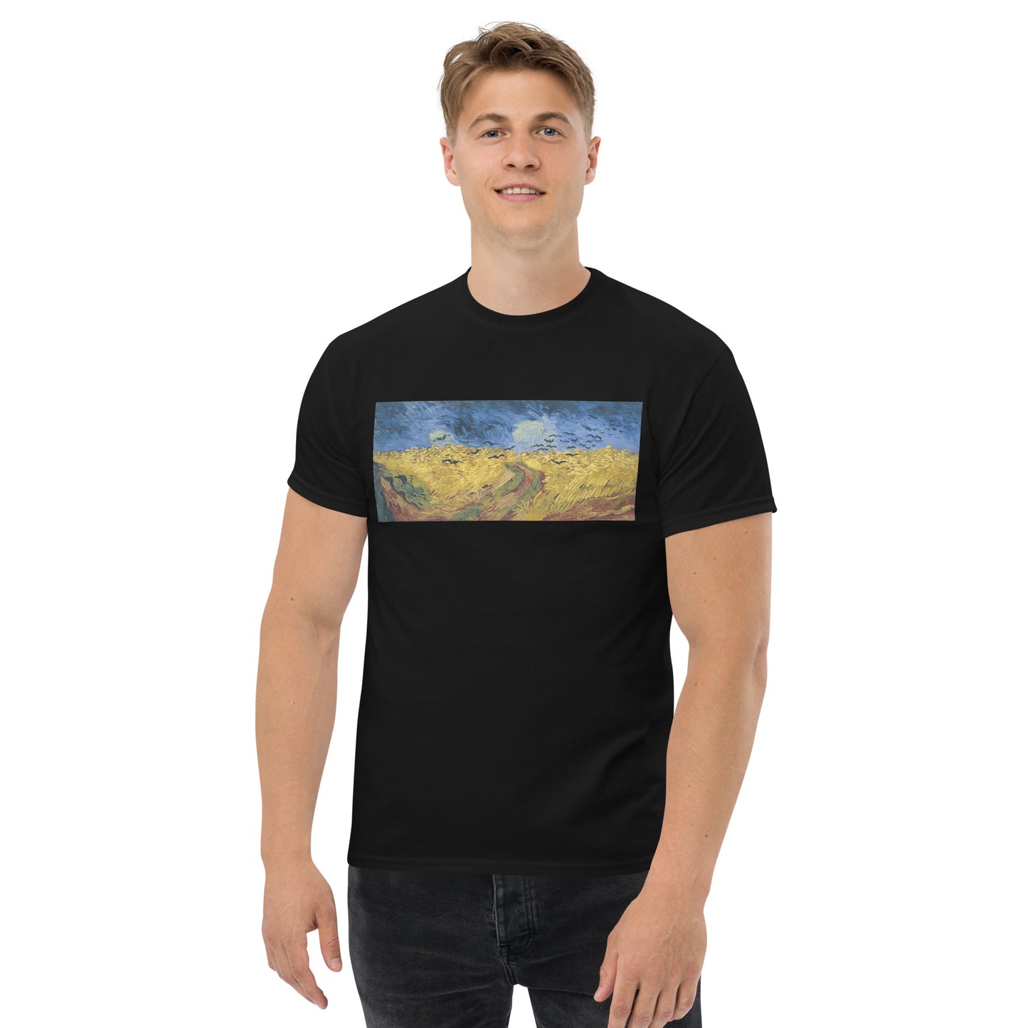 Model 2 - Van Gogh Crows Men's Classic Tee – Stormy Fields, Striking Style