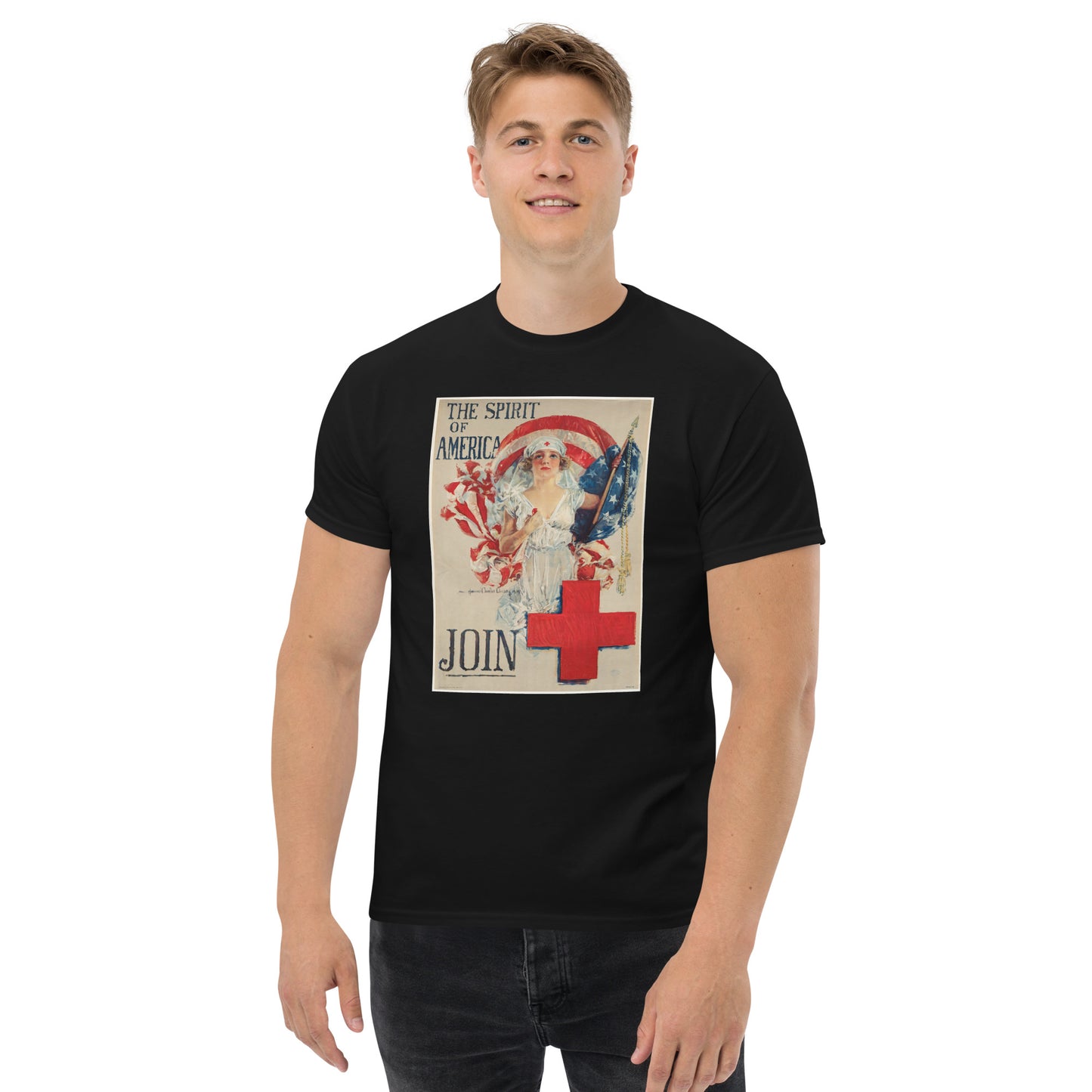 Model 2 - Spirit of America Men's Classic Tee – Timeless Pride, Artistic Soul