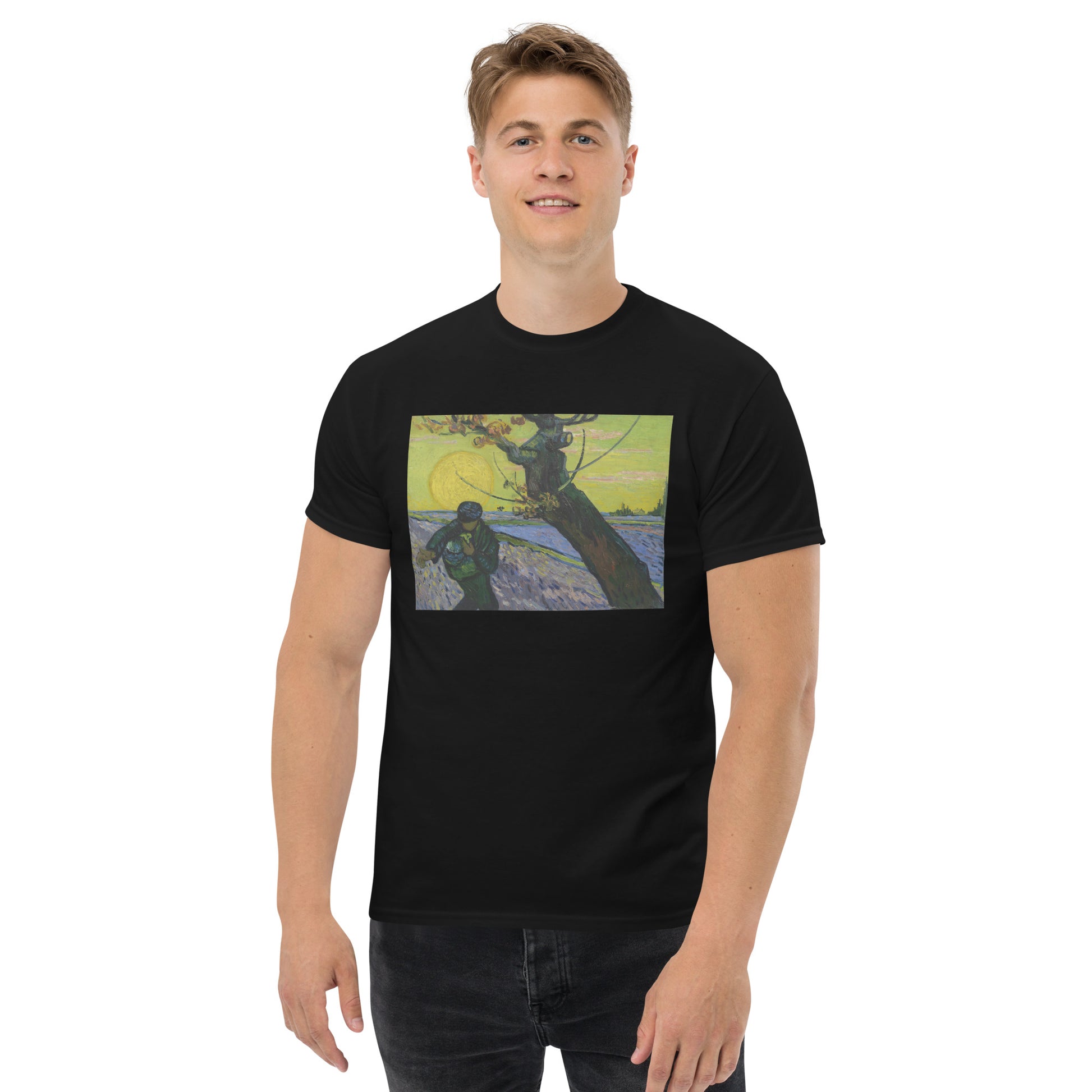Model 2 - Van Gogh Sower Men's Classic Tee – Golden Light, Timeless Labor