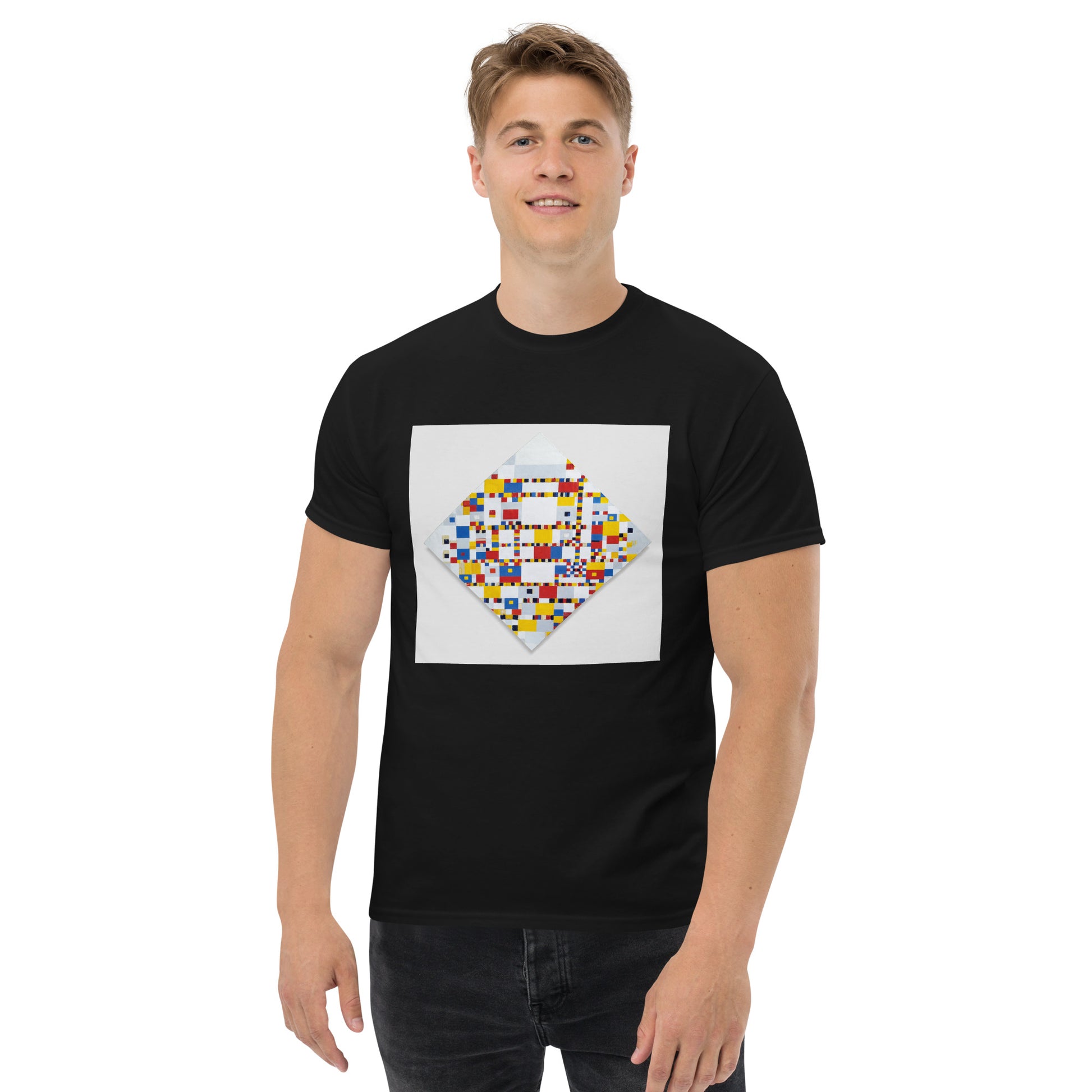 Model 2 - Mondrian Boogie Men's Classic Tee – Abstract Rhythm, Modern Comfort