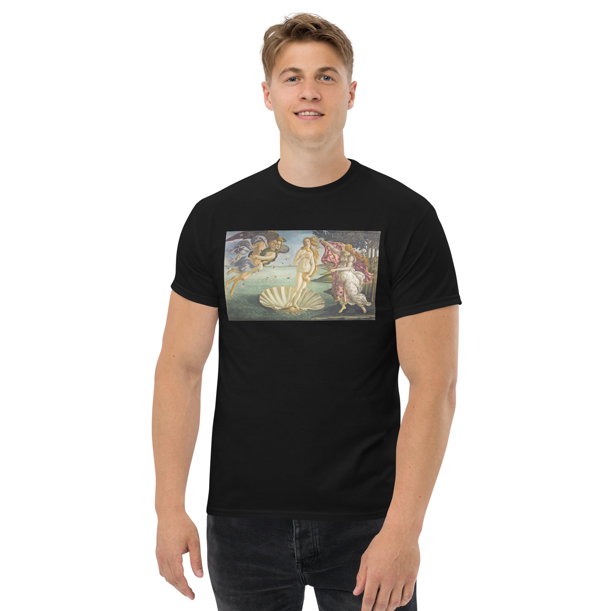 Model 2 - Botticelli Venus Men's Classic Tee – Renaissance Beauty, Effortless Style